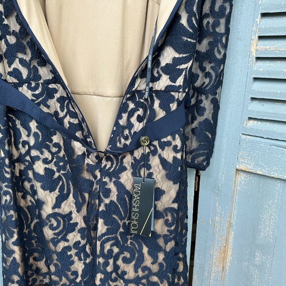Tadashi Shoji Kennedy Embroidered Lace Dress Navy Sz 12 NWT - Picture 10 of 16